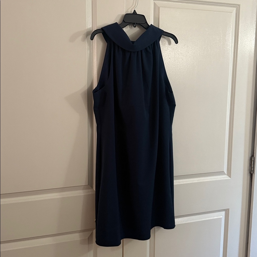 NWT Sail to Sable Navy Cowl Neck Button Back Shift Sleveless Dress XL Lined $228